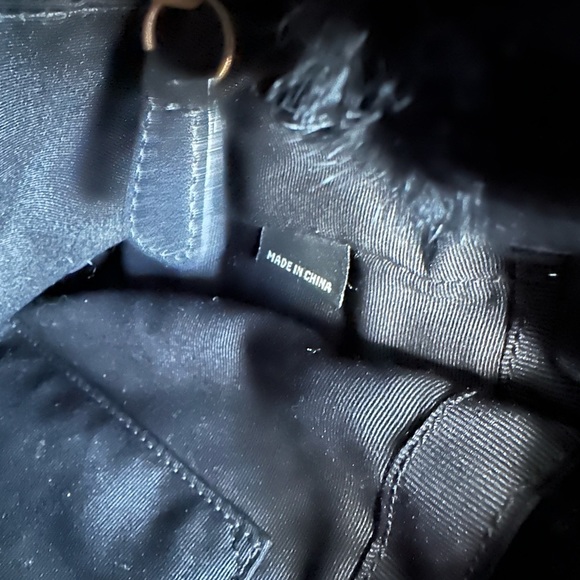 Coach Signature Satin Quilted Rabbit Fur Trimmed Hobo Handbag Black - Picture 9 of 16